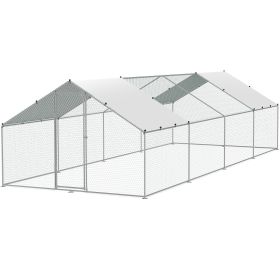 VEVOR Large Metal Chicken Coop with Run, 9.8x25.6x6.5 ft Walk-in Chicken Runs for Yard with Cover