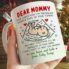 Dear Mom, Merry Christmas" 11oz Ceramic Coffee Mug - Perfect Gift for Expecting Moms from Youngsters in Belly,