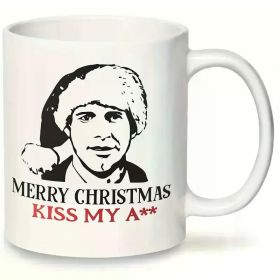 1pc/11oz Merry Christmas Kiss My Coffee Mug - Clark 's Funny & Inspirational Quote, White Ceramic Mug with Glossy