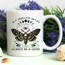 Lilith Moth Ceramic Mug, Witchy Skull & Celestial Design Coffee Cup, Insulated & Multipurpose, Machine Washable,