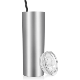 Stainless Steel Skinny Tumbler, 20 Oz Vacuum Insulated Tumbler With Lid And Straw, Double Wall Coffee Cup, Travel Mug For Cold Hot Drinks, Stainl (Option: Stainless Steel)