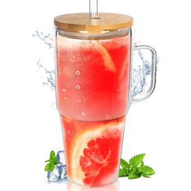 Glass Cups With Lids And Straws - 40 Oz Tumbler With Handle And Straw Glass Water Bottles Drinking Glasses Glass Straws Iced Coffee Cups Travel C (Option: transparent)