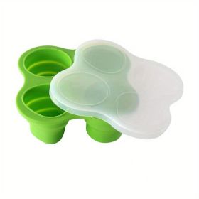 1pc Silicone Storage Folding Ice Sphere Tray Ice Cube Ice Sphere Mold Food Supplement Box With Lid Folding Fruit Snacks Storage Round Ice Sphere (Color: green)