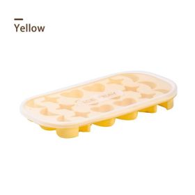 1pc 18 Holes Silicone Ice Tray With Cover; 18 Grids Flexible Ice Tray With Moon; Star And Heart-shaped Mold For DIY Handmade Ice Cube; Pink; Yell (Color: yellow)