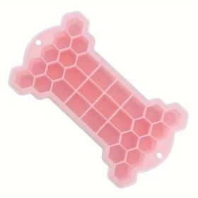 1pc Silicone Ice Tray With Lid; Large Capacity Ice Box; Bone Shaped Silicone Ice Tray; Homemade Ice Cube Mold; Kitchen Tools (Color: pink)