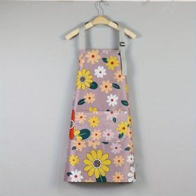 1pc Oil-proof And Waterproof Apron; Floral Pattern Kitchen Cooking Apron With Pocket (Color: pink)