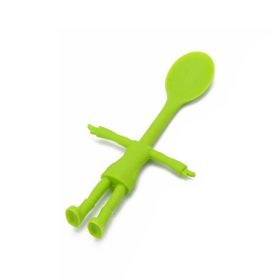 Human Body Shape Silicone Baby Spoon Scoop Heat Resistant Rice Spoon Soft Bendable Baby Care Safe Feeding Accessories (Color: green)
