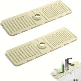2Pcs Kitchen Sink Splash Guard - Silicone Faucet Handle Drip Catcher Tray Behind Faucet (Color: beige)