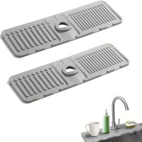 2Pcs Kitchen Sink Splash Guard - Silicone Faucet Handle Drip Catcher Tray Behind Faucet (Color: grey)